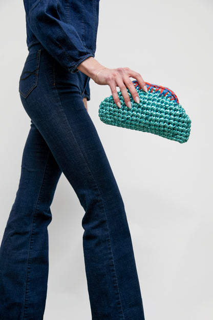 Nº 7 Crochet Clutch, Aquamarine