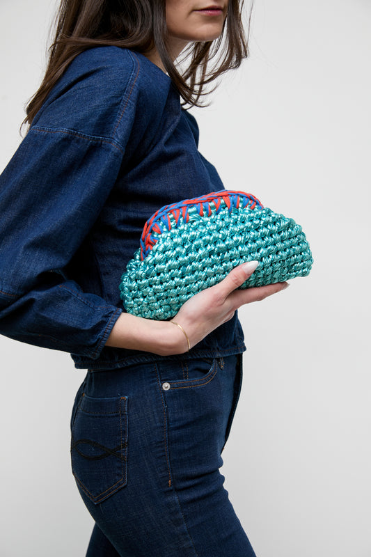 Mini Crochet Clutch, Aqua